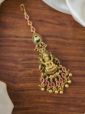 Gold Finish Multicolor Kemp Lakshmi Tikka