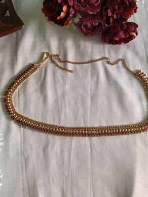 Gold Finish Round Pink Stone Hip Chain