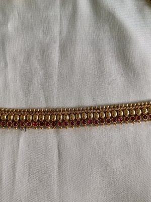 Gold Finish Round Pink Stone Hip Chain