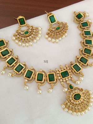 Gold Plated Bridal Green Attigai Necklace Set