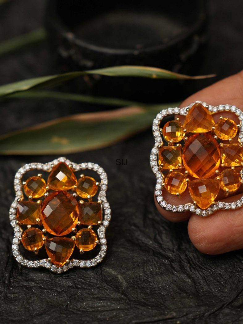 Gold Plated Mustard Zircon Ear Studs