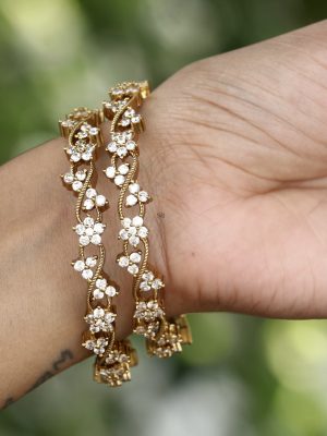 Gold Plated Parvati White Stone Bangles