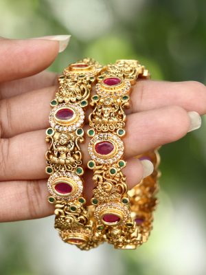 Gold Plated Peacock &Lakshmi Bangles