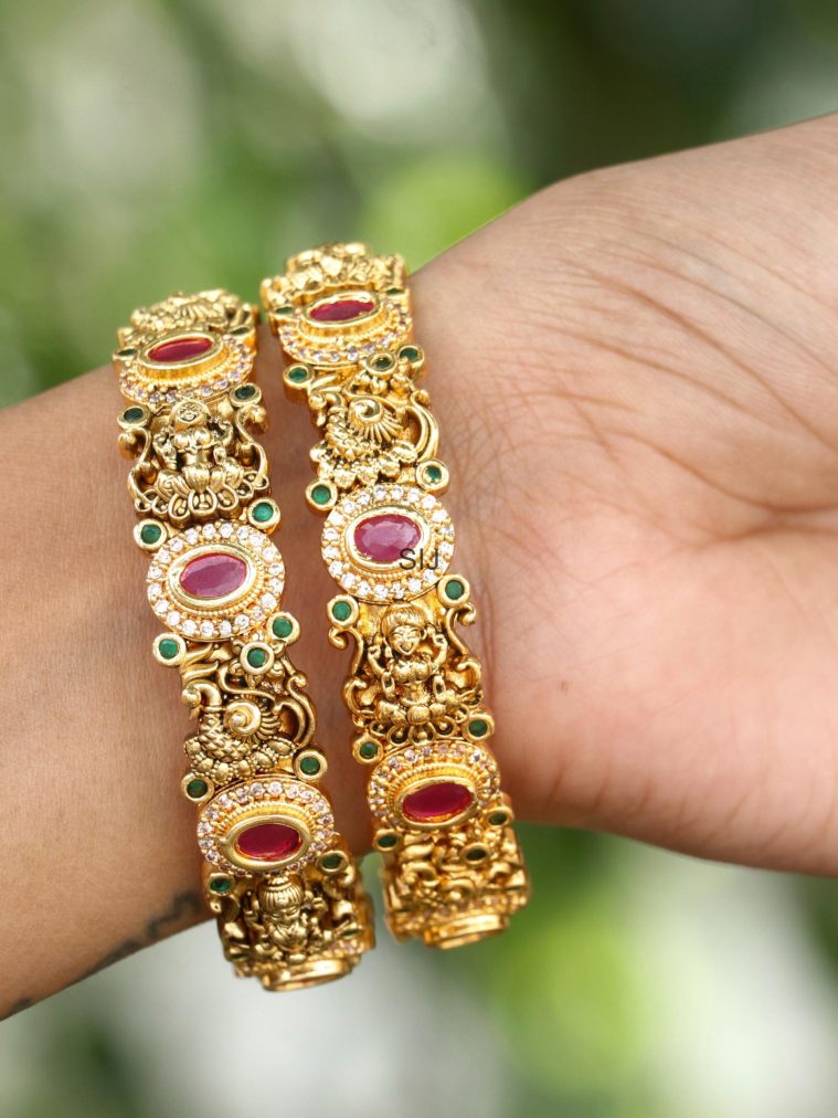 Gold Plated Peacock &Lakshmi Bangles