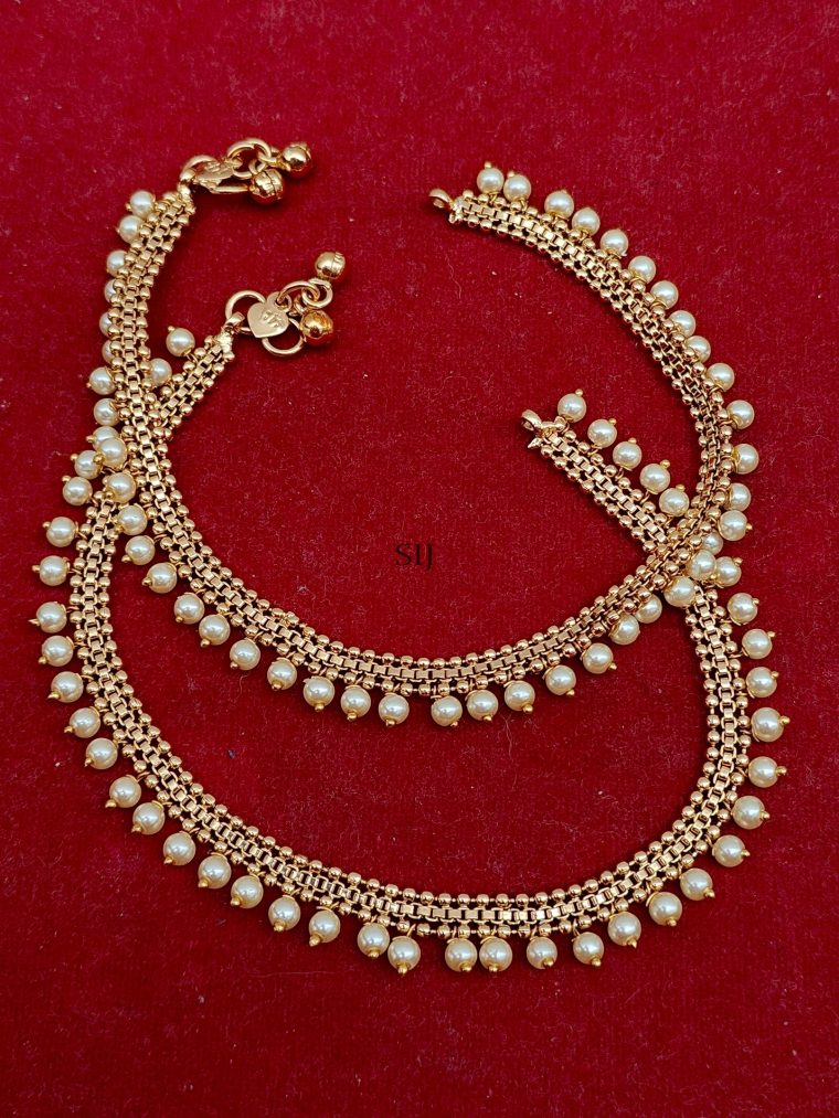 Gold Plated Pearl Drop Anklets