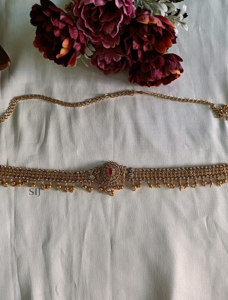 Gold Plated Pink &White Stone Hip Chain