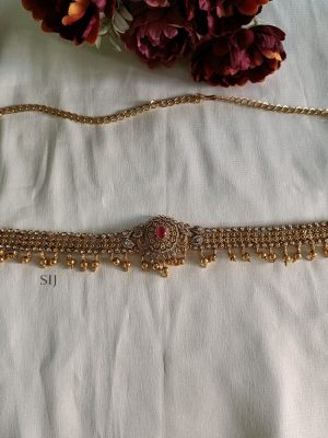 Gold Plated Pink &White Stone Hip Chain