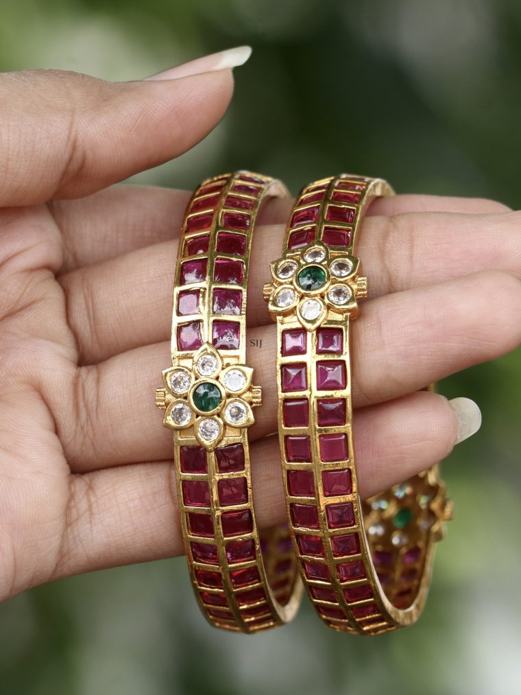 Gold Plated Rangoli Kemp Stone Bangles