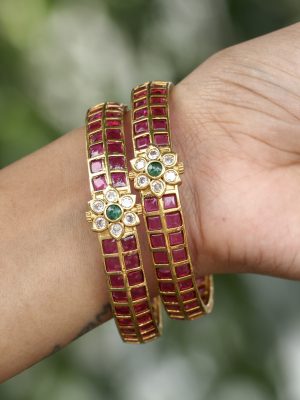 Gold Plated Rangoli Kemp Stone Bangles