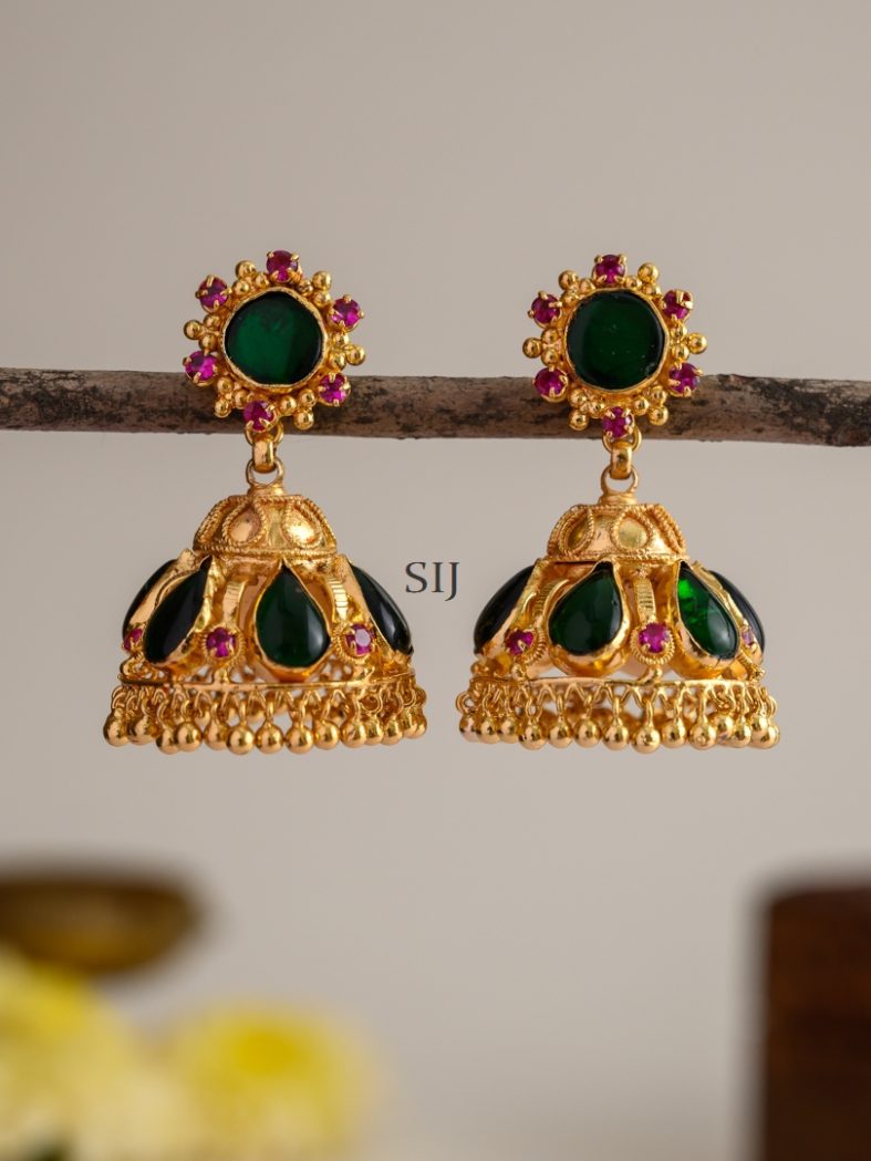 Gold Plated Tear Drop Palakka Jhumkas