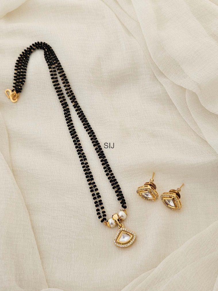 Gold Tone Black Beads CZ Stone Pedant Mangalsutra Set