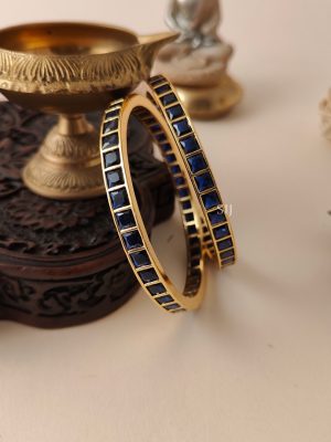 Gold Tone Square Shaped Blue Stone Bangles