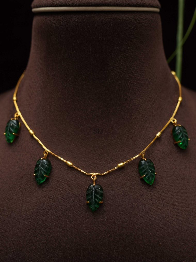 Gold plated Green Color Leaf Motif Necklace Set