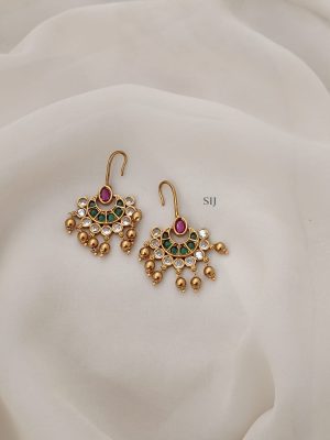 Golden Beads Drop Moon Hook Earrings