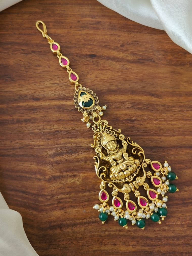 Green Beaded Drop Multicolor Kemp Lakshmi Tikka