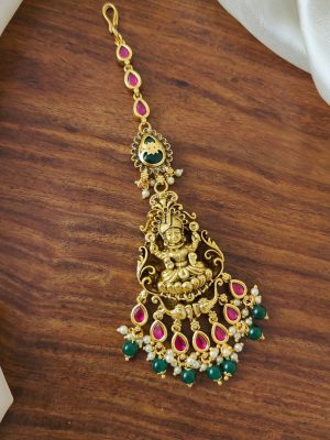 Green Beaded Drop Multicolor Kemp Lakshmi Tikka