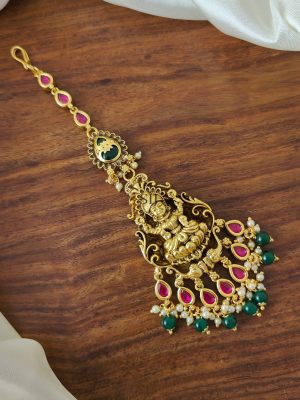 Green Beaded Drop Multicolor Kemp Lakshmi Tikka