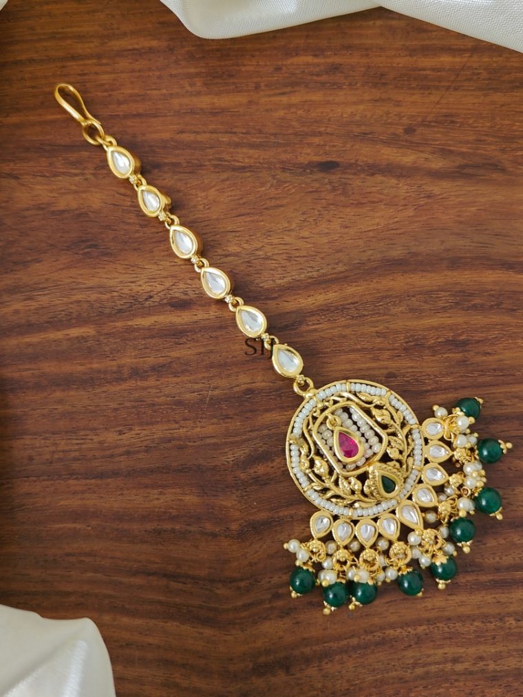 Green Beaded Drop Traditional Bridal Tikka