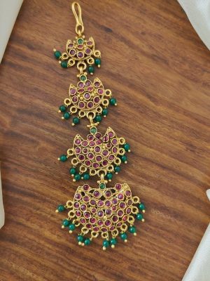 Green Beaded Drops Half Moon Shaped Kemp Tikka