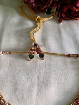 Green &Pink Stone Kerala Style Necklace Set