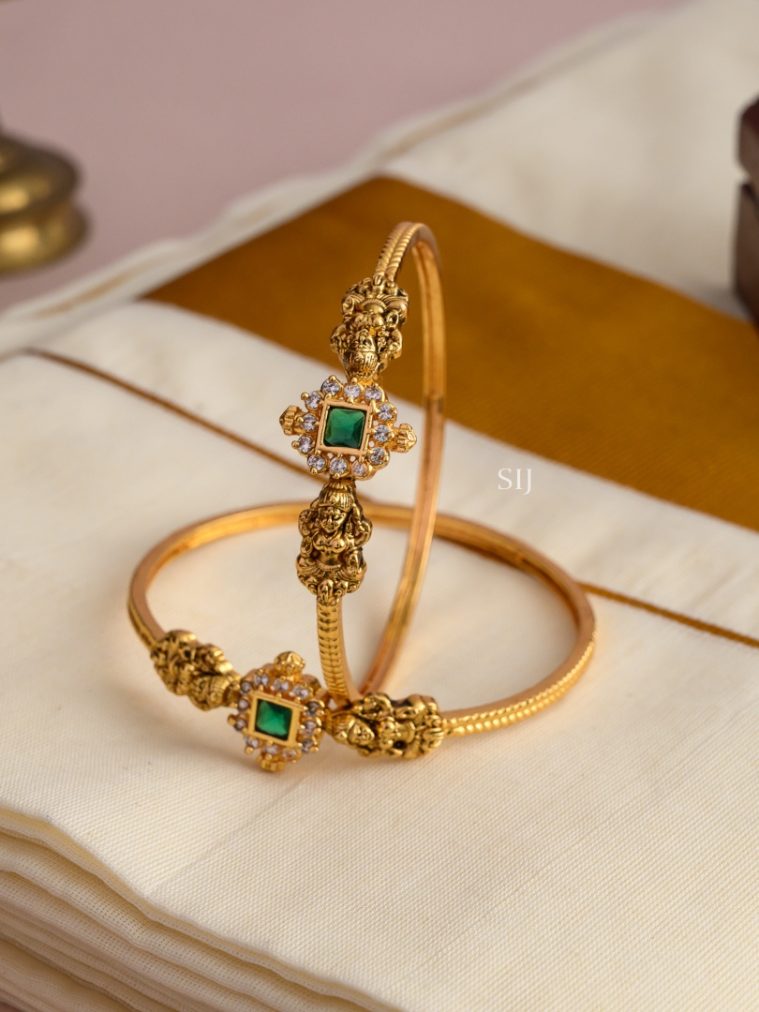 Green Square Stone Lakshmi Nakshi Bangles