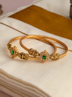 Green Square Stone Lakshmi Nakshi Bangles