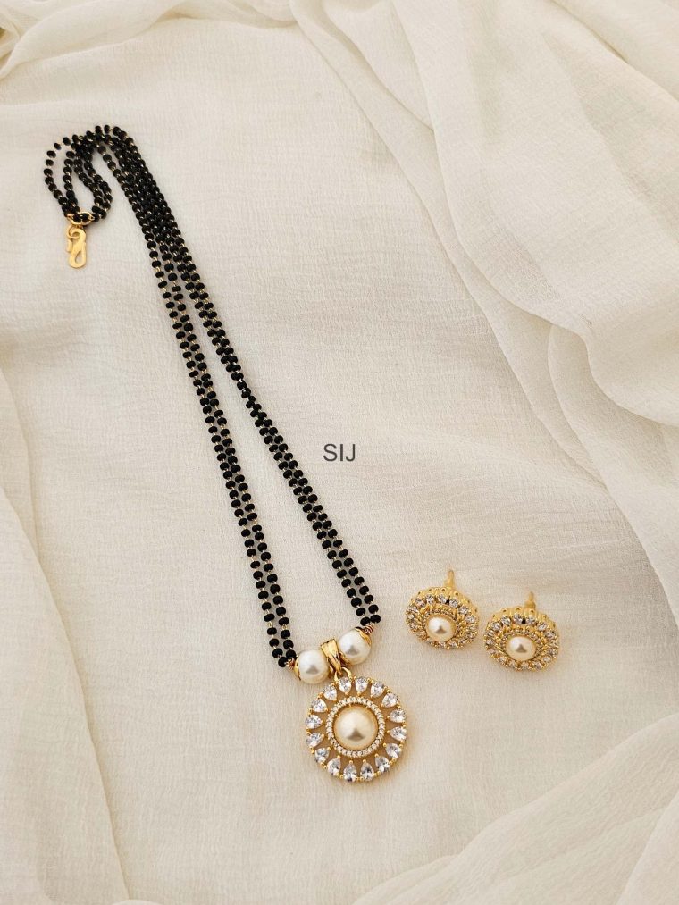 Imitation Black Beads CZ Stone Pendant Mangalsutra Set