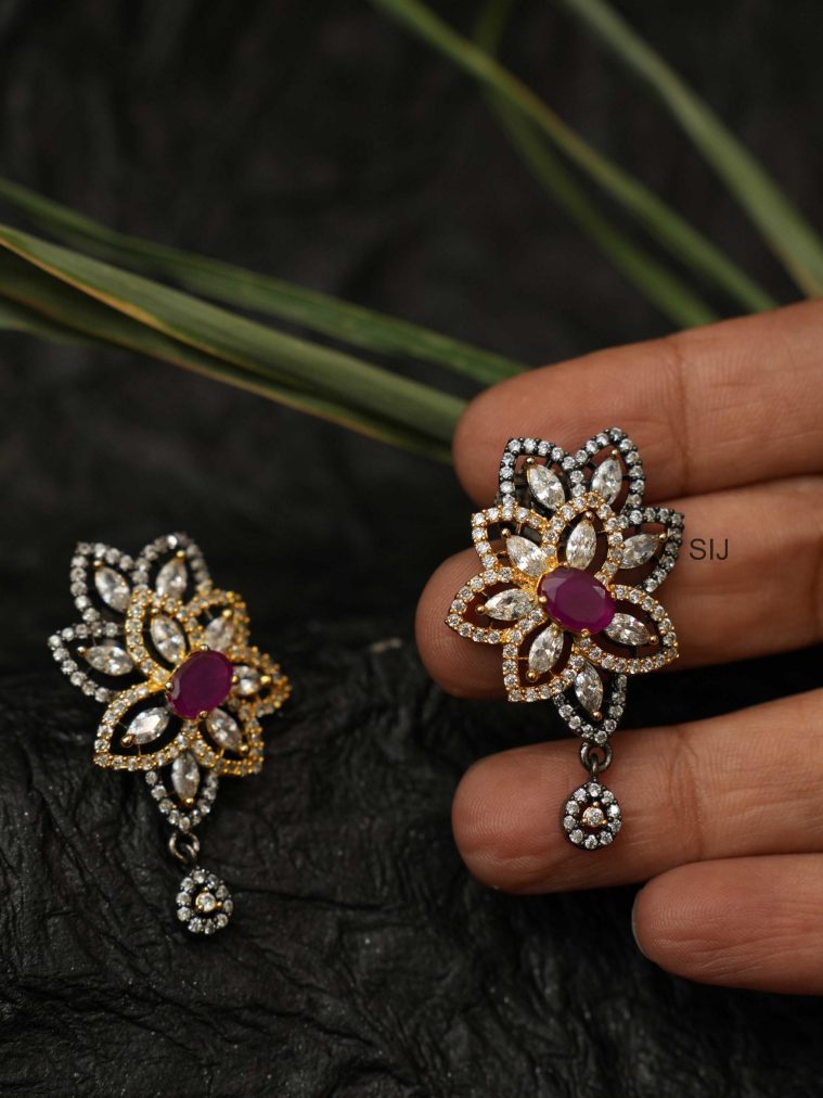 Imitation Dual Star Zicron Stone Earrings