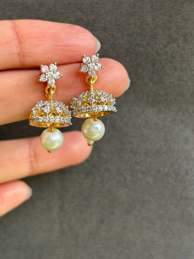 Imitation Pearl Drop AD Jhumkas