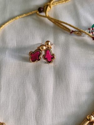 Imitation Pink Flower Design Stone Necklace Set