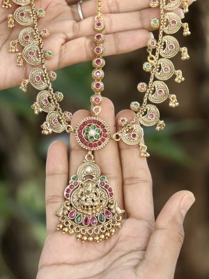 Kemp Stone &Gold Pearl Swarnamukhi Damini Head Set