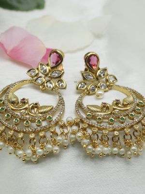 Kundan Peacock Studed Chandbali Earrings