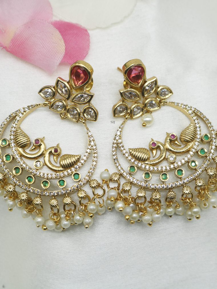 Kundan Peacock Studed Chandbali Earrings