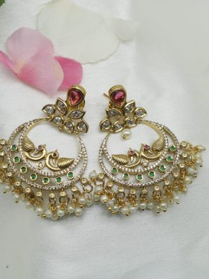 Kundan Peacock Studed Chandbali Earrings