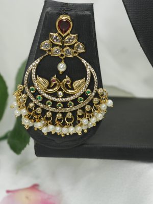 Kundan Peacock Studed Chandbali Earrings