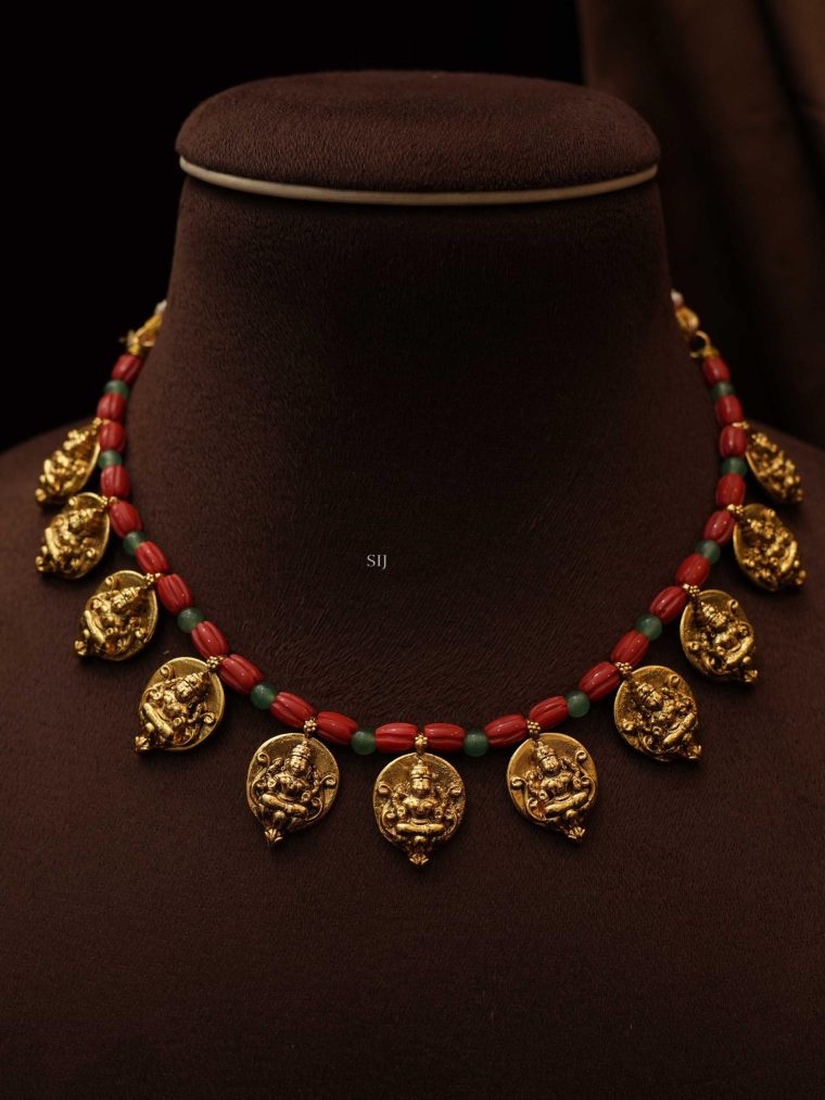 Lakshmi Coin with Corals &Beads Necklace Set