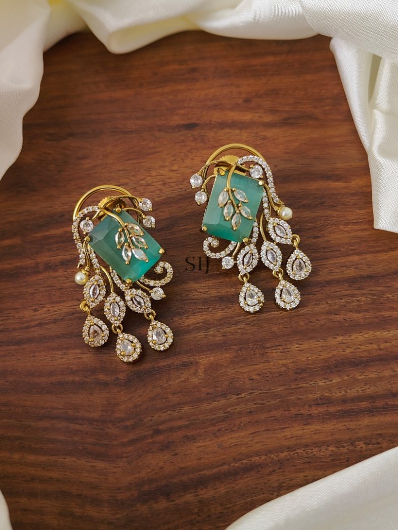 Leaf Design AD &Blue Stones Earring