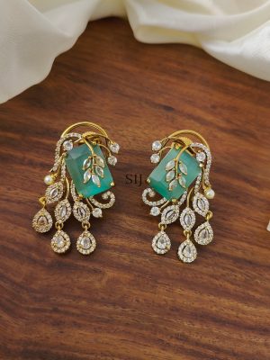 Leaf Design AD &Blue Stones Earring