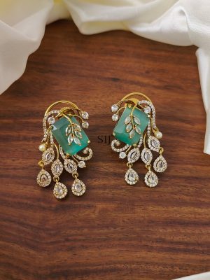 Leaf Design AD &Blue Stones Earring