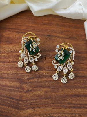 Leaf Design AD &Dark Green Stones Earring