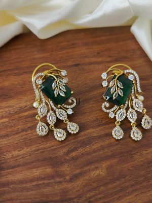 Leaf Design AD &Dark Green Stones Earring