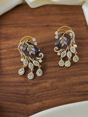 Leaf Design AD &Purple Stones Earring