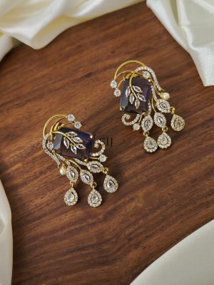 Leaf Design AD &Purple Stones Earring