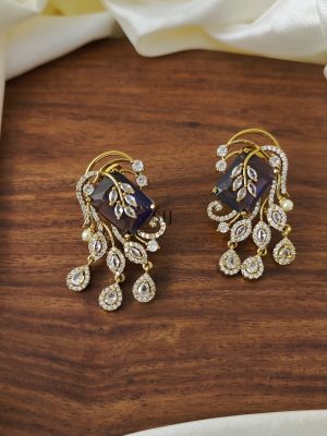 Leaf Design AD &Purple Stones Earring