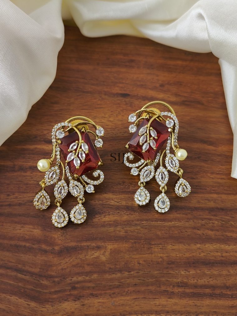 Leaf Design AD &Red Stones Earring