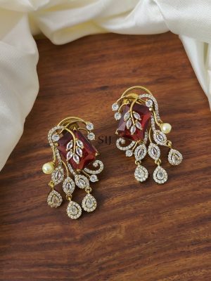 Leaf Design AD &Red Stones Earring