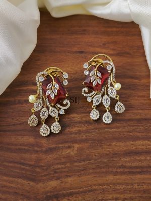 Leaf Design AD &Red Stones Earring