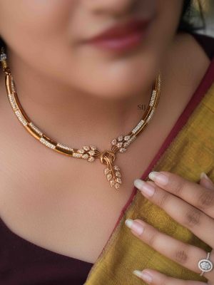 Leaf Motif White Stone Necklace Set