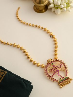 Lord Natarajan Kemp Stone Pendant Chain