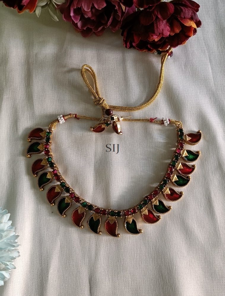 Mango Design Red &Green Stones Necklace